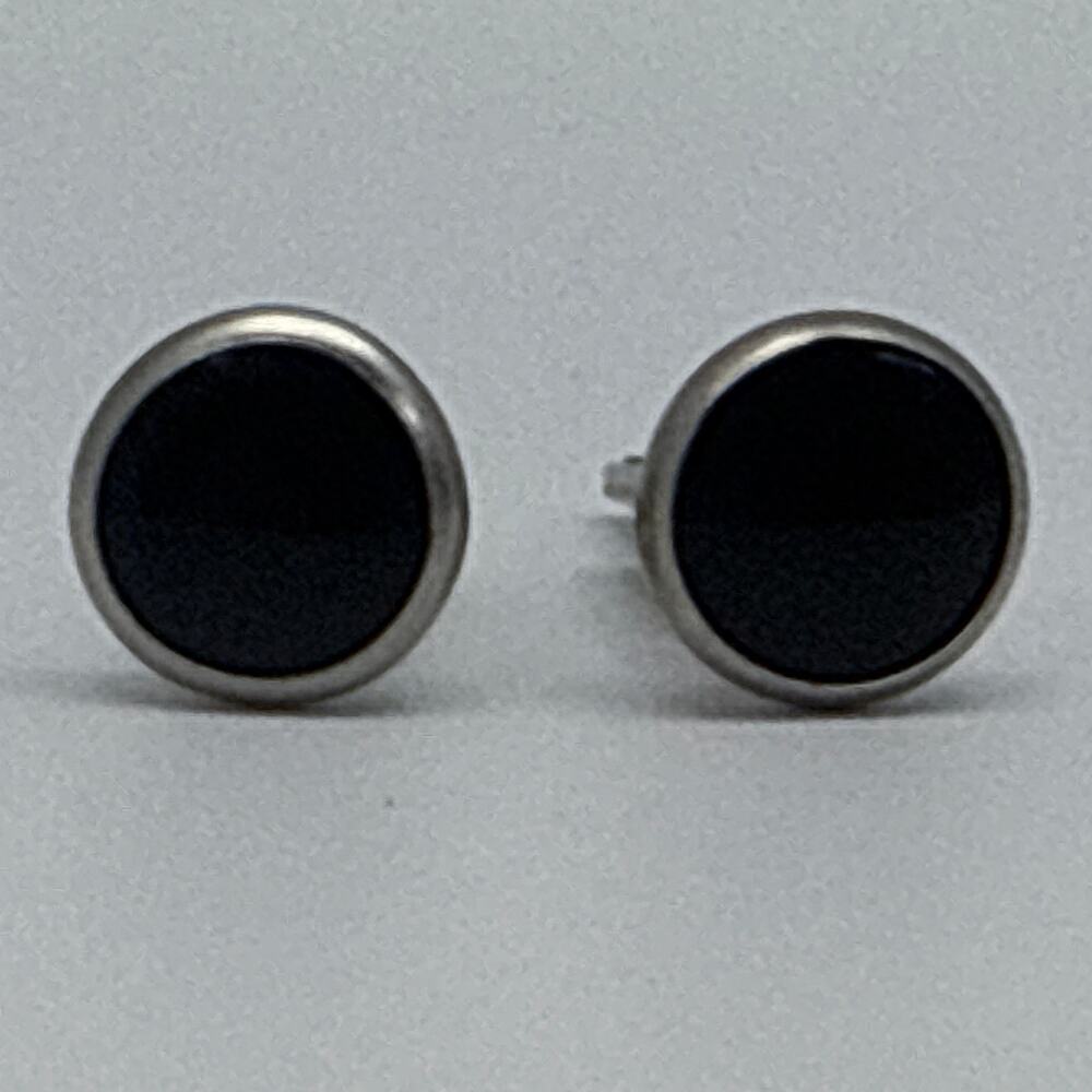 Fashion Rectangle and Round Silver Black Mens Cufflinks 2 Sets - Picture 3 of 7